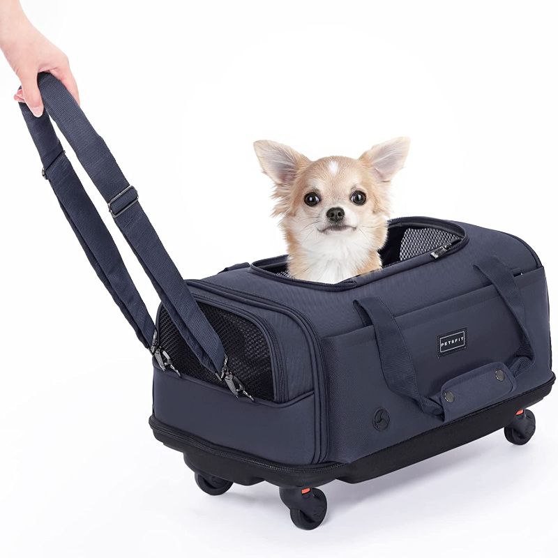 Photo 1 of Airline Approved Dog Carrier-Upgraded Anti-Collapse Bottom & Portable Hand Strap Design, Fit for Small Dogs/Cats Easy Underseat Travel, Dog Carrier with Wheels Up to 20lbs(Blue) 