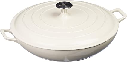 Photo 1 of Amazon Basics Enameled Cast Iron Covered Casserole Skillet - 3.3-Quart, White