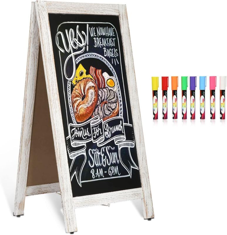 Photo 1 of 4 THOUGHT A-Frame Magnetic Sidewalk Chalkboard Sign 40" x 20", Classic Wooden Freestanding Sidewalk Sign, Double-Sided Sign Board for Restaurant Shop Wedding Party (Rustic White) https://a.co/d/bO7DYnL