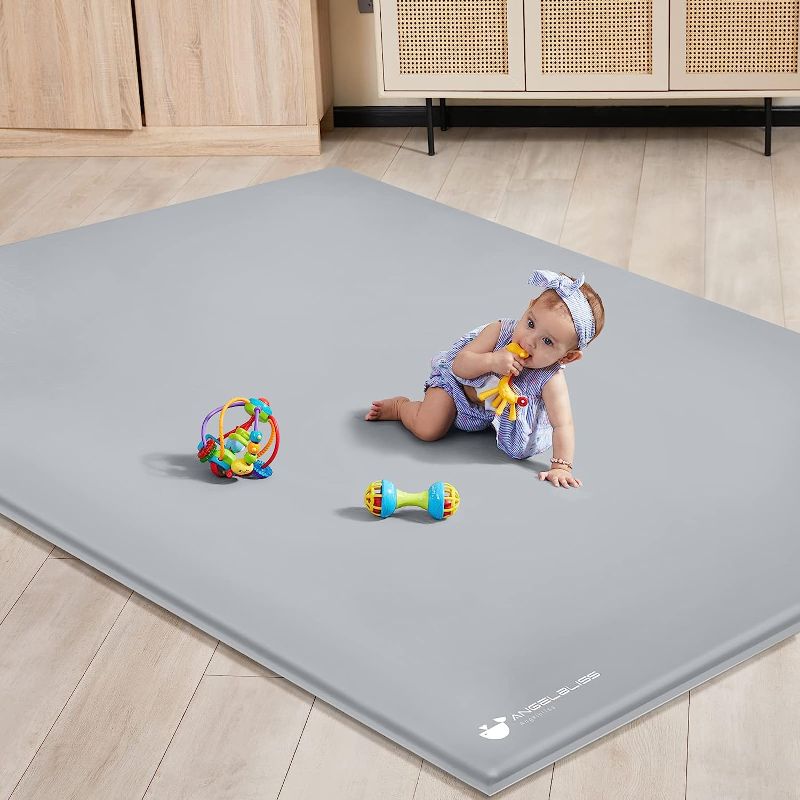 Photo 1 of ANGELBLISS Baby Playpen Mat, 79"x 63"x 1.18" Self-Inflating Play Mat for Babies and Toddlers, Roll Up & Waterproof Foam Crawling Mat for Floor, Portable Playmat for Babies with Travel Bag
