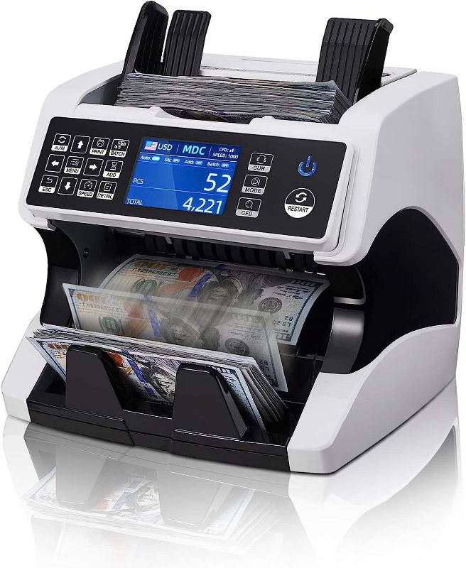 Photo 1 of MUNBYN Bank Grade Money Counter Machine Mixed Denomination, Value Counting, Serial Number, Multi Currency, 2CIS/UV/IR/MG/MT Counterfeit Detection, Printer Enabled Bill Value Counter for Small Business
