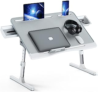 Photo 1 of Foldable Laptop Bed Tray Desk, Adjustable Laptop Bed Table with Heights and Angles, Upgraded-Sturdy Laptop Stand for Bed/Sofa/Couch/Floor, Lap Tablet Desk with 2 Drawers
