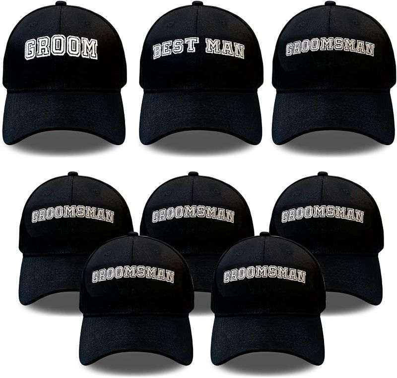 Photo 1 of  NewShun Groomsmen Hats 8 Pack Bachelor Party Baseball Hats Set, Groomsmen Gifts Embroidered Adjustable Cotton Truck Caps 