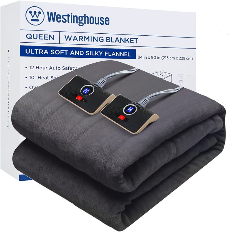 Photo 1 of  Westinghouse Heated Blanket, Electric Throw Blanket with 10 Heating Levels, 12 Hours Auto Off, Overheat Protection, Machine Washable, Flannel (Queen, 84x90 Inches, Charcoal) 