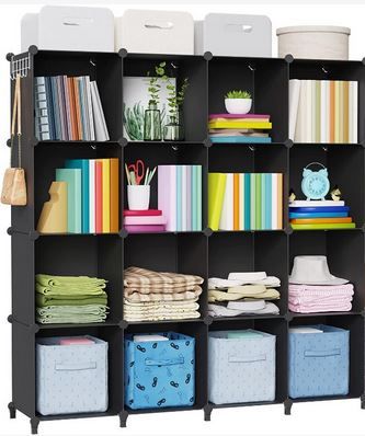 Photo 1 of  Homidec Plastic Shelf System Wardrobe 16 Cube Shelf Shoe Rack Modular Cabinet Folding Cabinet Room Divider Storage Organiser for Clothes Shoes Toy Books for Bedroom 