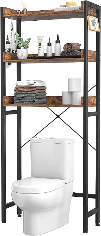 Photo 1 of  Ecoprsio Over-The-Toilet Storage Rack, 3-Tier Bathroom Organizer Shelf Over Toilet, Freestanding Space Saver Toilet Stands with 4 Hooks, Rustic Brown 