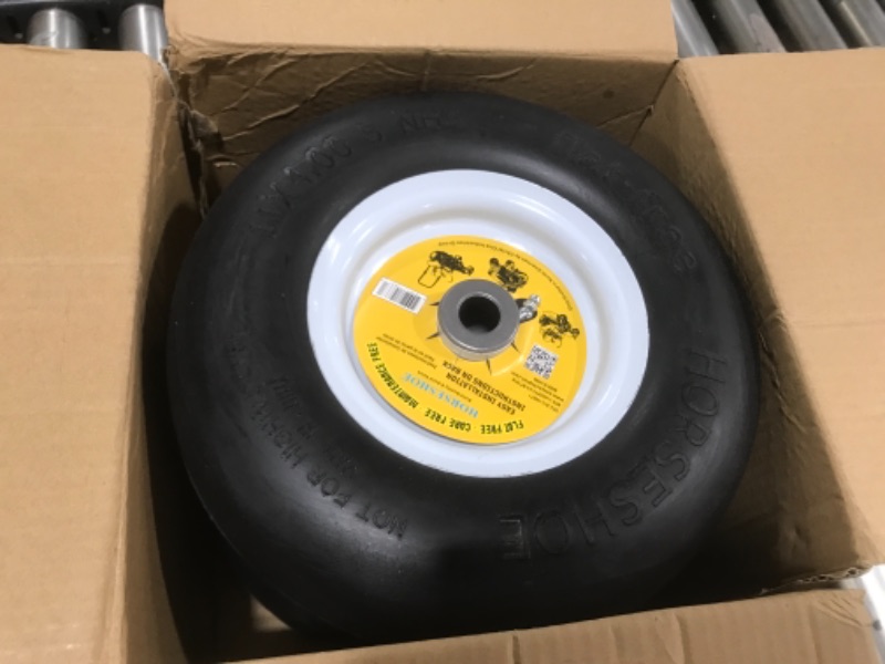 Photo 2 of 2 HORSESHOE 11x4.00-5 Flat-Free, Commercial Heavy Duty, Solid Smooth Wheels w/Grease Fitting for Zero Turn Lawn Mower, Center Hub 3"-4"-5" adjustable, 3/4" Grease Bushing, with Extra 5/8" Bore, 114005 