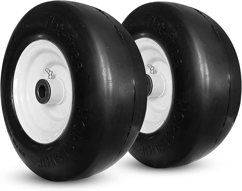 Photo 1 of 2 HORSESHOE 11x4.00-5 Flat-Free, Commercial Heavy Duty, Solid Smooth Wheels w/Grease Fitting for Zero Turn Lawn Mower, Center Hub 3"-4"-5" adjustable, 3/4" Grease Bushing, with Extra 5/8" Bore, 114005 