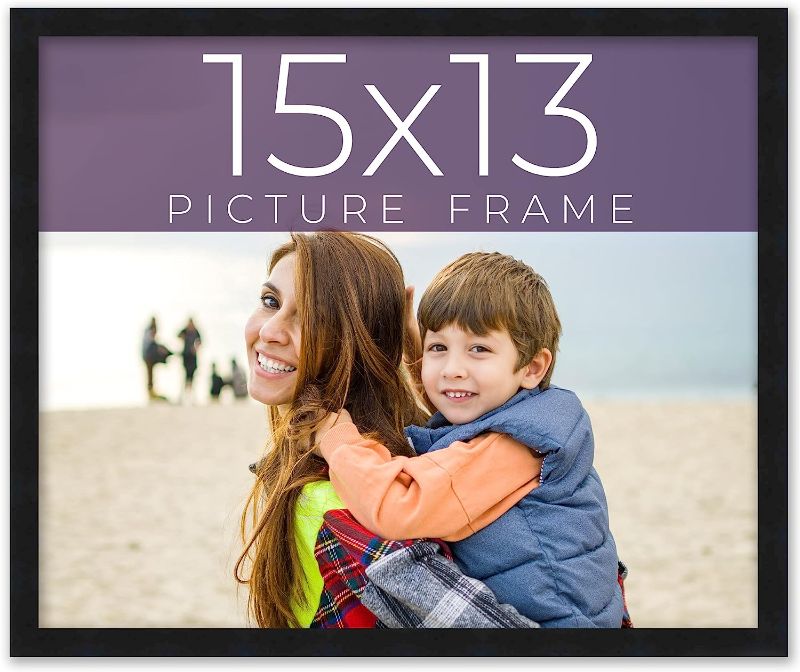 Photo 1 of 15x13 Frame Black Real Wood Picture Frame Width 0.75 Inches | Interior Frame Depth 0.5 Inches | Noir Classique Mid Century Photo Frame Complete with UV Acrylic, Foam Board Backing & Hanging Hardware
