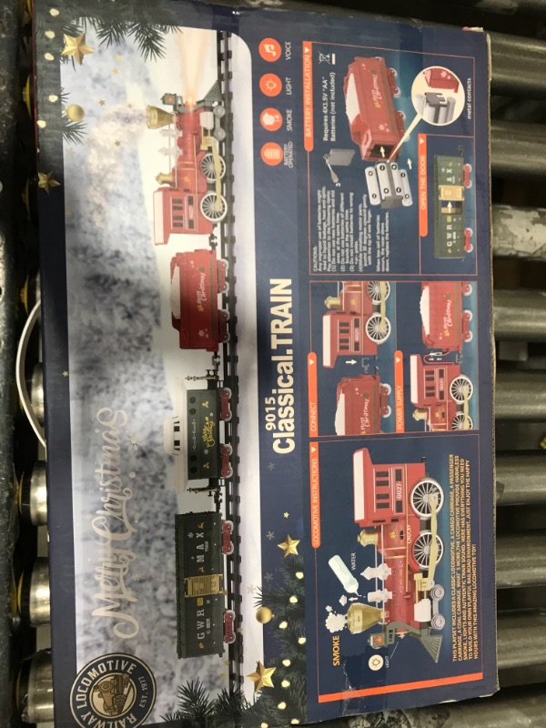 Photo 2 of Hot Bee Christmas Train Set, Train Sets for Boys 4-7, Around The Christmas Tree Train Toys w/ Smoke, Realistic Lights & Sounds, for 3 4 5 6 7 8+ Year Old Kids Boys Girls
