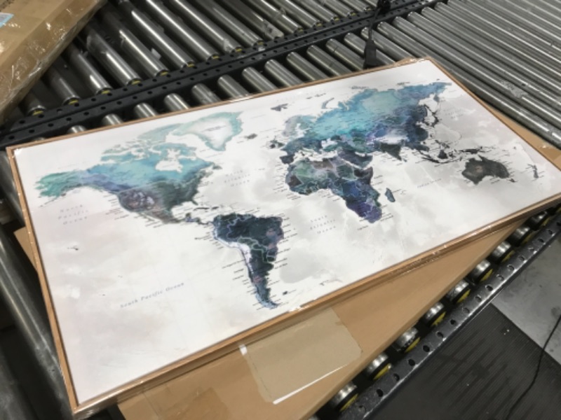 Photo 1 of  Abstract World Map Canvas Wall Art for Living Room Office Green Teal White World Map Picture Print Artwork Decor for Home Bedroom Decoration, 20 X 40 INCH