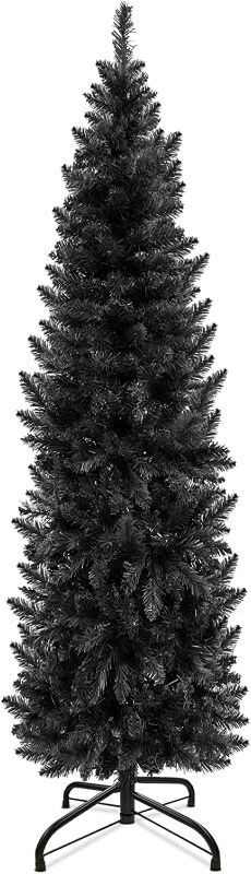 Photo 1 of  5 Feet Artificial Christmas Black Tree Decorations-380 Branch Tips PVC Flame-Retardant Thick Pencil Pine Tree Metal Stand Christmas Decorations Home Party Indoor Outdoor Holiday Xmas Decor 