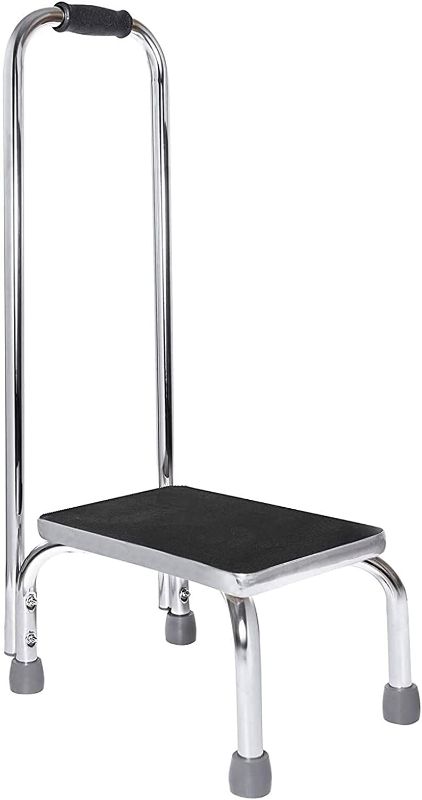 Photo 1 of  Vaunn Medical Foot Step Stool with Handle and Anti Skid Rubber Platform, Lightweight and Sturdy Stool for Children, Adults and Seniors, Chrome 