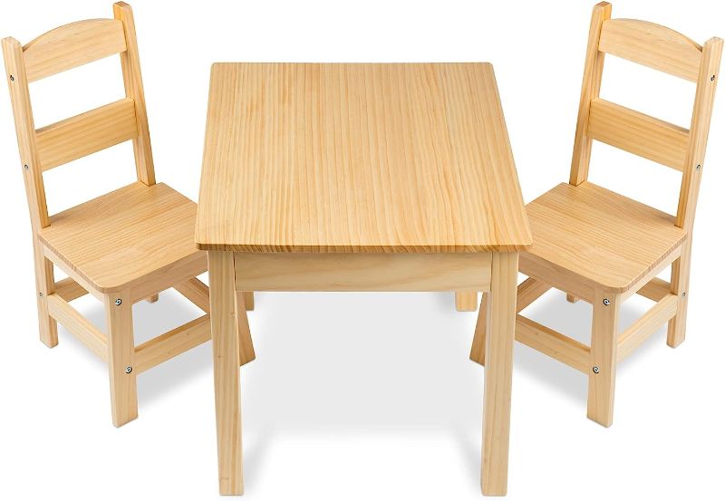 Photo 1 of Melissa & Doug Solid Wood Table and 2 Chairs Set - Light Finish Furniture for Playroom
