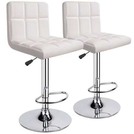 Photo 1 of  Leopard Modern PU Leather Adjustable Swivel Bar Stools White 