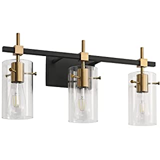 Photo 1 of SOLFART Vintage Vanity Light Bathroom Light Fixture Over Mirror for Bath Glass Shade Light Black and Bronze Modern Style 3 Lights