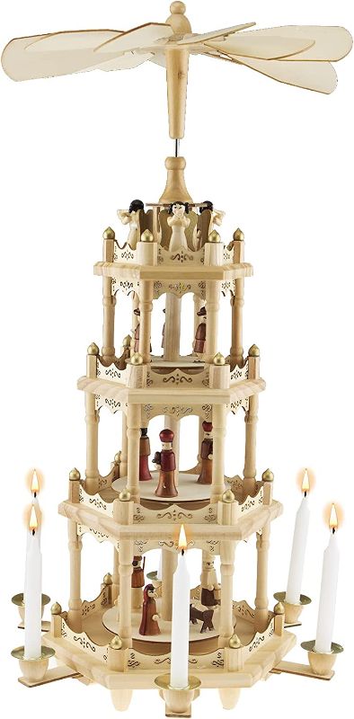 Photo 1 of  Clever Creations Beige Four Tier Carousel 22 Inch Traditional Wooden Christmas Pyramid Decoration, Festive Christmas Décor for Shelves and Tables 