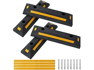 Photo 1 of  DASBET 4 Pack Heavy Duty Rubber Parking Block Parking Curb | Wheel Stop Stoppers with Yellow Reflective Stripes for Car, Truck, RV, Trailer, and Garage (4) 