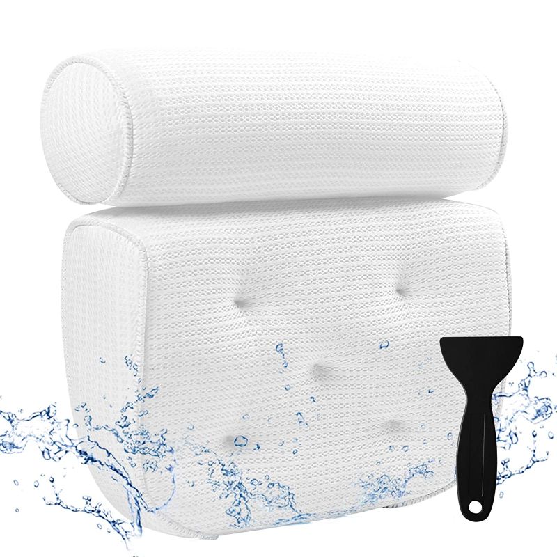 Photo 1 of  OMYSTYLE Bath Pillow for Tub, Bathtub Pillows with Soft 5D Air Mesh & 5 Large Suction Cups, Quick Dry Spa Bath Pillow for Neck, Head, Shoulder and Back Support - Soft, Non-Slip, Extra Thick 