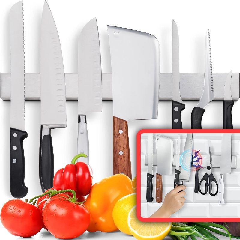 Photo 1 of  Premium 17 Inch Stainless Steel Magnetic Knife Holder For Wall - Professional Magnetic Knife Strip - Space-Saving Knife Rack/Knife Bar With Powerful Magnetic Pull Force (Upgraded Version) 