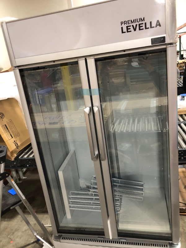 Photo 2 of PremiumLevella PRN165DX Double Glass Door Merchandiser Refrigerator-Beverage Display Cooler-16 cu ft-Silver Silver 16 cu.ft. Double Swing Door