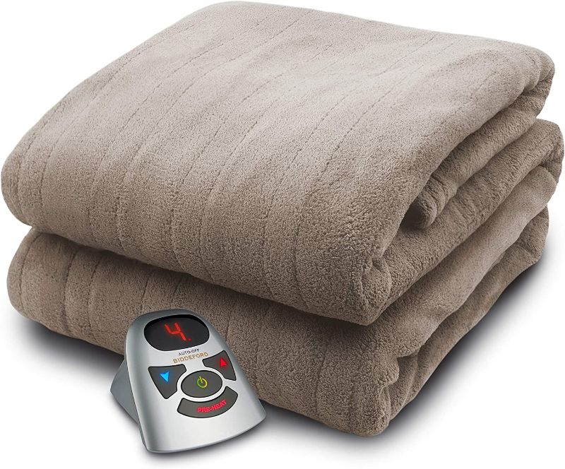 Photo 1 of  Biddeford Blankets Micro Plush Electric Heated Blanket with Digital Controller, Full, Taupe 