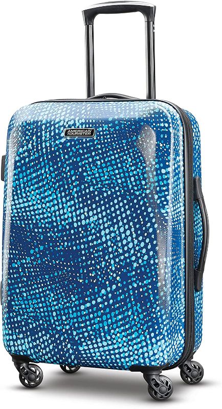 Photo 1 of  American Tourister Moonlight Hardside Expandable Luggage with Spinner Wheels, Blue Dots, Checked-Medium 24-Inch 