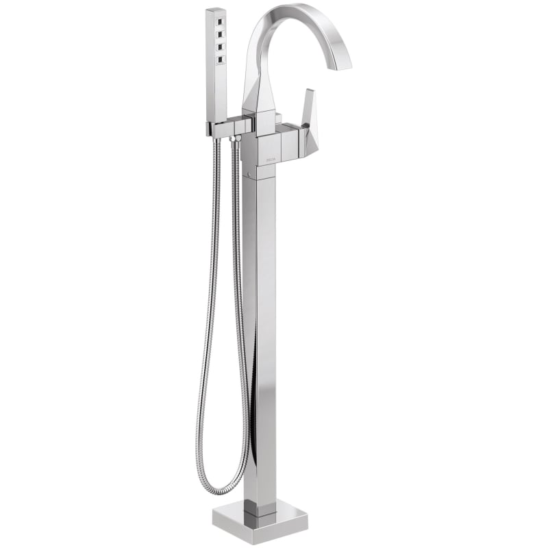 Photo 1 of  Delta Trillian 42 7/8" Single Handle Floor Mount Tub Filler with Handshower in Lumicoat Chrome, Delta Faucet, T4746-PR-FL 