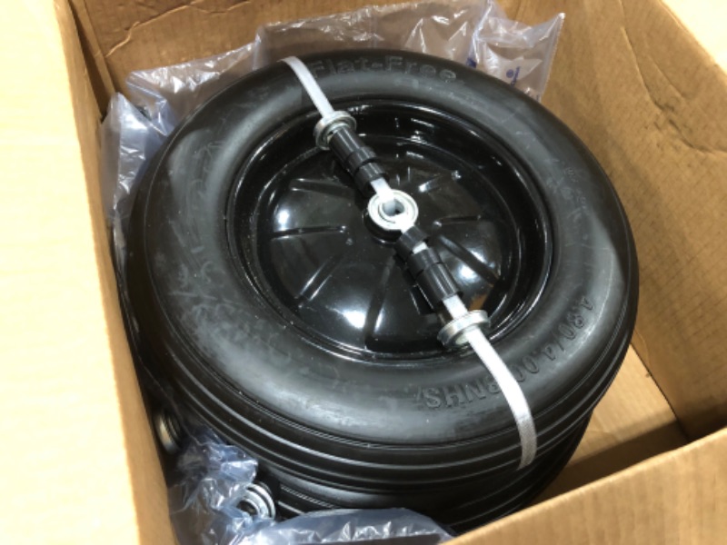 Photo 2 of 2-Pack 44.30/4.00-8NHS FLAT FREE Tire on Wheel for Wheelbarrow replacement 