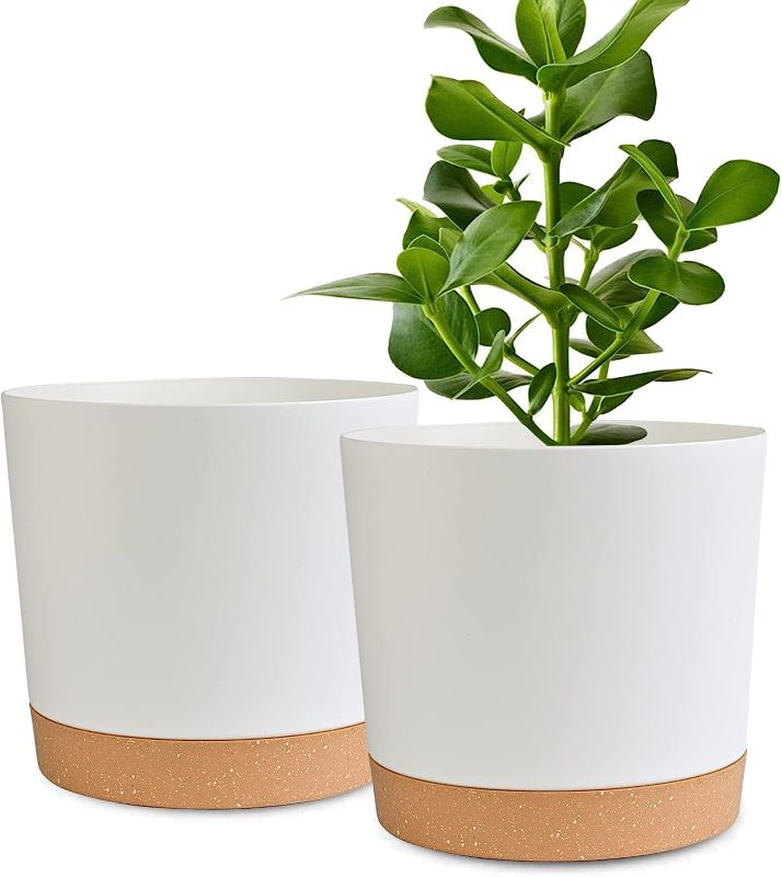 Photo 1 of 10 inch Plant Pots Indoor 2 Pack Flower Pots for Indoor Plants Pots Planters for Indoor Plants with Drainage Holes and Saucers Pots for Plants Flower Pot for Indoor Outdoor Garden Planters(White)
