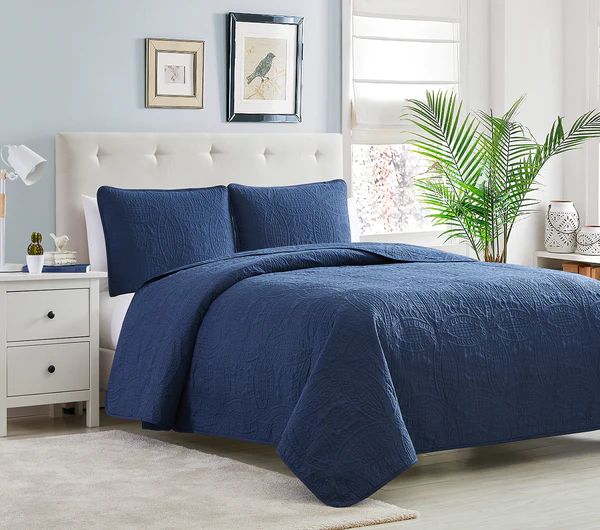 Photo 1 of [Size King] Iconic Collection Microfiber Bedspread Coverlet Set- Navy
