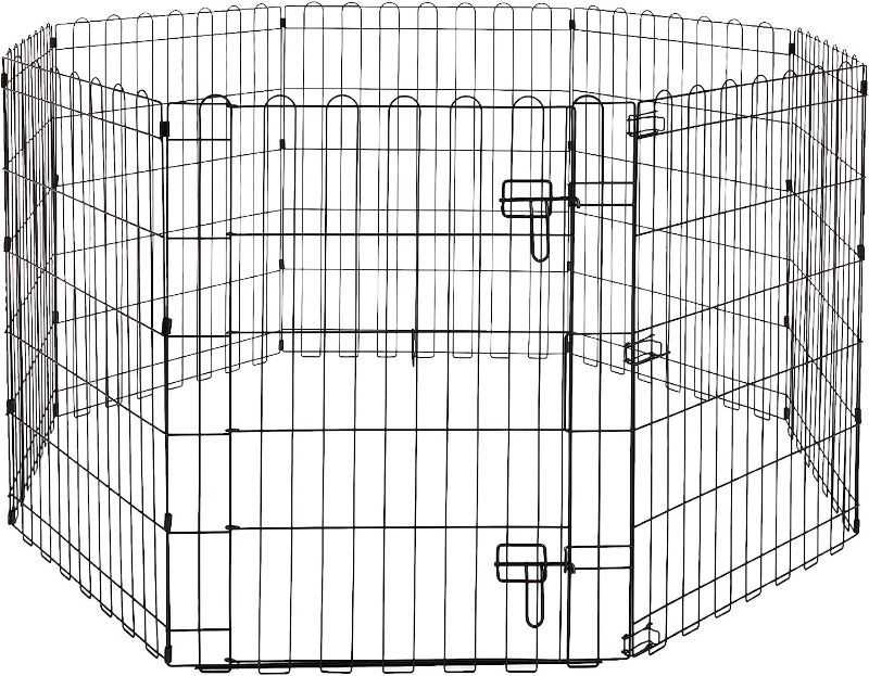 Photo 1 of Amazon Basics Foldable Metal Exercise Pet Play Pen for Dogs, Single Door, 60 x 60 x 30 Inches, Black
