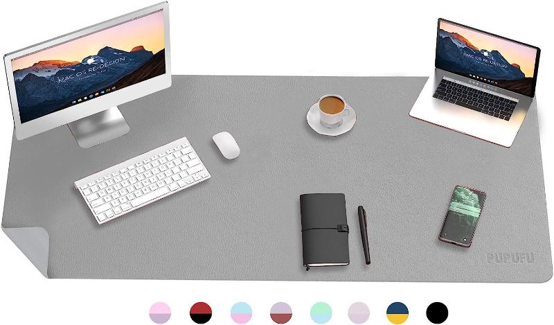 Photo 1 of PUPUFU Large Leather Desk Pad - Dual Sided Office Desk Mat - 47.2''x23.6'' Extra Big Mouse Keyboard Pad Waterproof Mousepad Desk Cover Writing Pad for Office and Home(Silver/Gray)