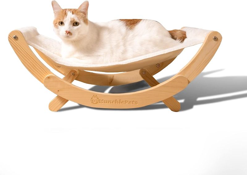 Photo 1 of Zamate Cat Hammock- Grey, White, Natural Wood