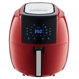 Photo 1 of 8-in-1 5.8 Qt. Black Electric Air Fryer with Recipe Book- Red