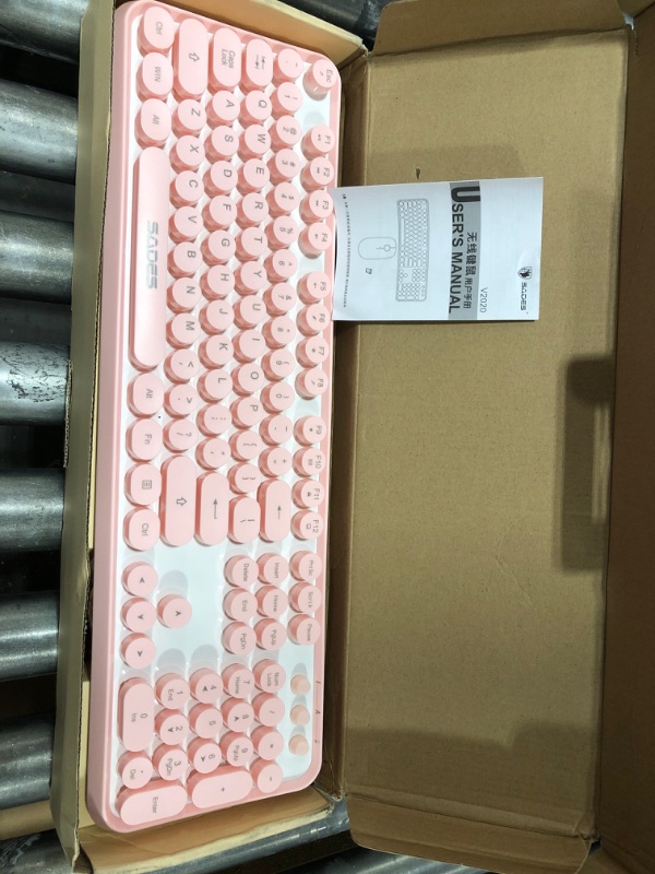 Photo 2 of SADES V2020 Wireless Keyboard and Mouse Combo,Pink Wireless Keyboard with Round Keycaps,2.4GHz Dropout-Free Connection,Long Battery Life,Cute Wireless Moues for PC/Laptop/Mac(Pink)
