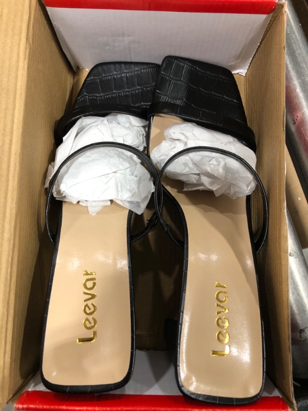 Photo 2 of [Size 8.5] Leevar Square Toe Heels Sandals - White Black Nude Heels Chunky Two Strap Low Heels 8.5 Black