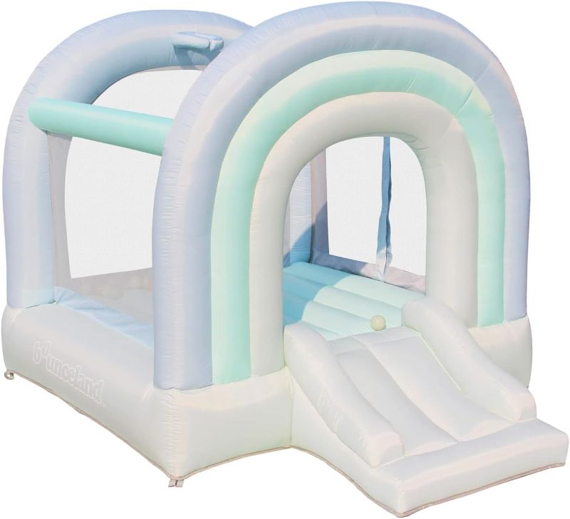 Photo 1 of Bounceland Daydreamer Mist Bounce House, Pastel Bouncer with Slide, 8.9 ft L x 7.2 ft W x 6.7 ft H, UL Blower Included, Basketball Hoop, 30 Pastel Plastic Balls, Trendy Bouncer for Kids