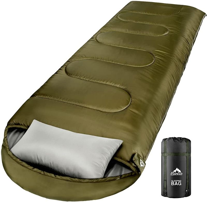 Photo 1 of  MEREZA Sleeping Bag for Adults Mens Kids with Pillow, XL Sleeping Bag for All Season Camping Hiking Backpacking 3-4 Seasons Sleeping Bags for Cold Weather & Warm 