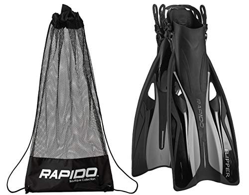 Photo 1 of  Rapido Boutique Collection Flipper Open Heel Adjustable Snorkel Fin with Snorkeling Gear Carry Bag, BK, SIZE S/M 