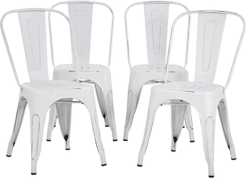 Photo 1 of  FDW Metal Chairs Dining Chairs Tolix Restaurant Chair Set of 4 Kitchen Chair 18” Seat Height Chic Trattoria Metal Indoor/Outdoor Side Bar Chairs 