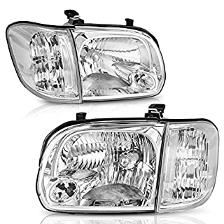 Photo 1 of DWVO Headlight Assembly Compatible with 2005-2006 Tundra Double/Crew Cab 2005 2006 2007 Sequoia Chrome Housing Clear Lens Clear Reflector (Not suitable for Regular Cab and Assess Cab) 