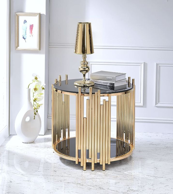 Photo 1 of  ACME Furniture Tanquin End Table, Black Glass/Gold 