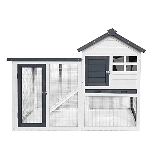 Photo 1 of  48''L Rabbit Hutch Indoor Outdoor Bunny Cage Rabbit Hutch Wood House Pet Cage for Small Animals (Grey/White) 