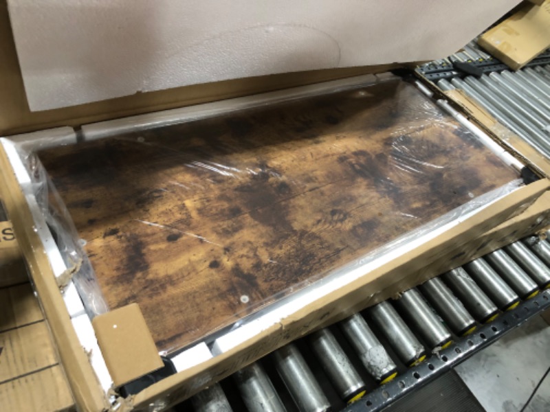 Photo 1 of Ecoprsio Small Console Table, Sofa Table with Double Mesh Shelves, Industrial Entryway Table for Entryway, Hallway, Foyer, Front Hall, Sofa Couch, Living Room, Bar, Kitchen, 32 Inch, Rustic 3-Tier Rustic Brown