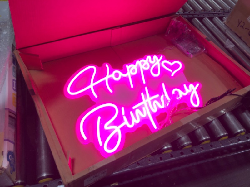 Photo 2 of  ATOLS Happy Birthday Large Neon Sign for Wall Decor, with Dimmable Switch, 12V Reusable Happy Birthday Neon Light Sign for All Birthday Party Decoration, Size-Happy 16.5x8inch, Birthday 23 X 8inch 