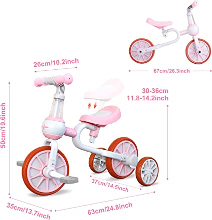 Photo 1 of 3 in 1 Kids Tricycles Gift for 2-4 Years Old Boys Girls with Detachable Pedal and Training Wheels?Baby Balance Bike Trikes Riding Toys for Toddler?Adjustable Seat?
