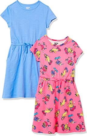 Photo 1 of Amazon Essentials Girls and Toddlers' Knit Short-Sleeve Cinch-Waist Dresses (Previously Spotted Zebra), Pack of 2