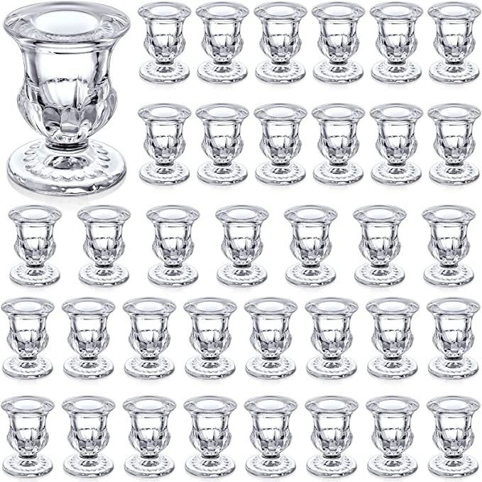 Photo 1 of 36 Pcs Taper Candle Holders Bulk 2.5 Inch Candlestick Holder Clear Candle Holder Small Candlestick Holder Thicker Glass Candle Sticks Set for Wedding Christmas Party Dining Table Centerpiece Décor

