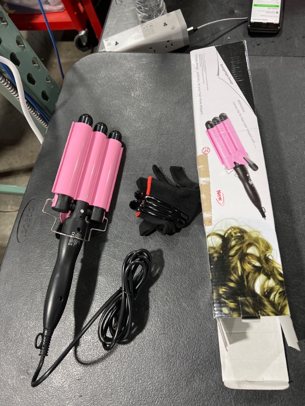 Photo 2 of 3 Barrel Curling Iron Hair Crimper , TOP4EVER 25mm?1 inch ?Professional Hair Curling Wand with Two Temperature Control ,Fast Heating Portable Crimpers for Waving Hair (Pink)